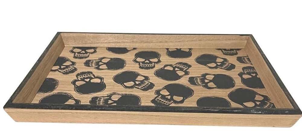 Unbranded Skull Print Serving Tray 14 x 9.45 Wood Decorative Platter